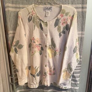 Gabriella T Floral Button-Up Sweater - Cream and Green